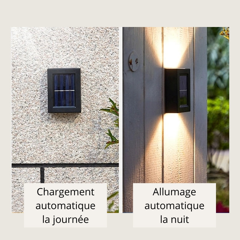 applique solaire recharge automatique la journée au soleil puis allumage automatique la nuit