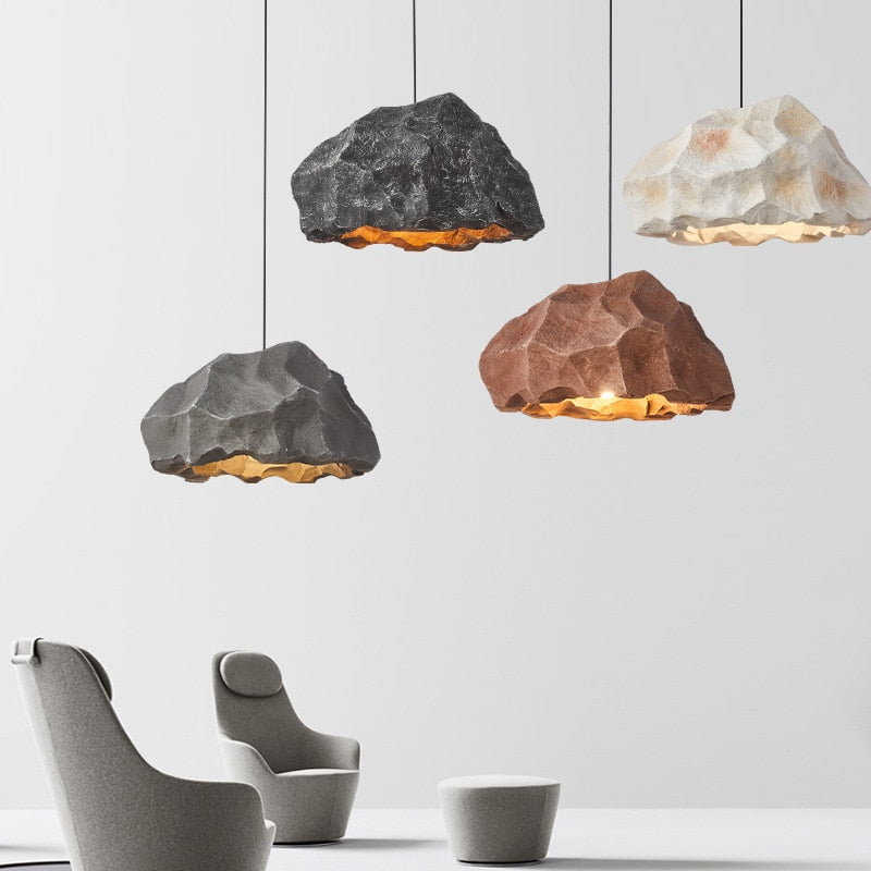 ensemble de 4 luminaires suspendus effet rochers noir, écru, gris, ocre