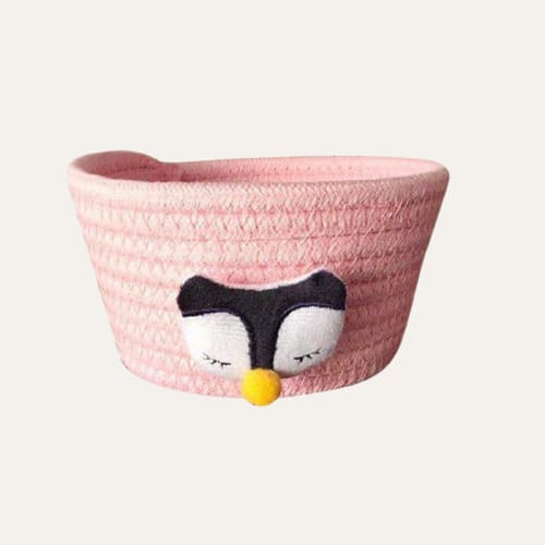 Paniers de rangement tissés animaux ~ CHOUPI Pingouin - Rose