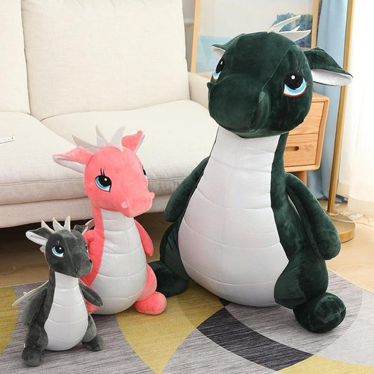 peluche dragon rose vert gris
