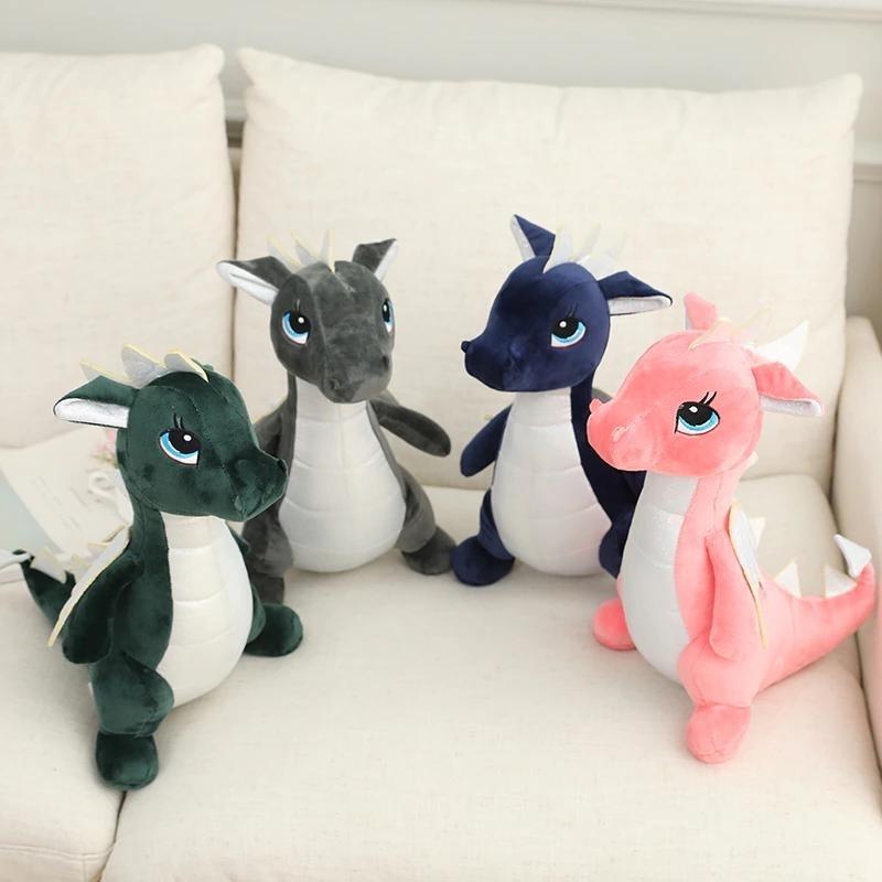 peluches dragon vert gris bleu rose