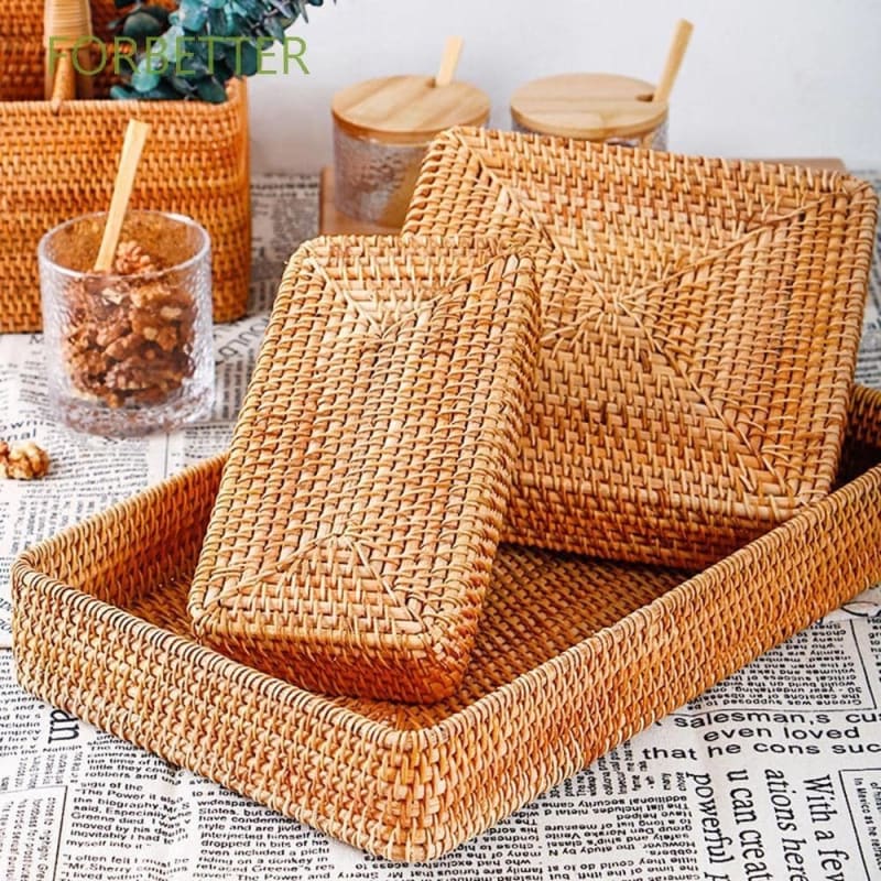 Plateaux rectangulaires en rotin tissé à la main ~ AMLAPURA