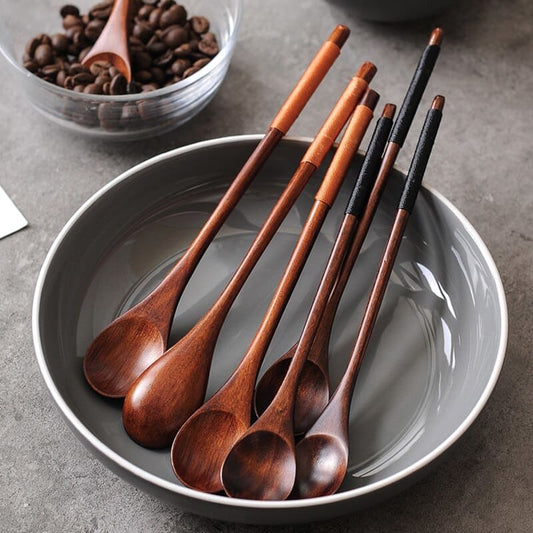 SANUR ~ Lot de 6 petites cuillères en bois à long manche