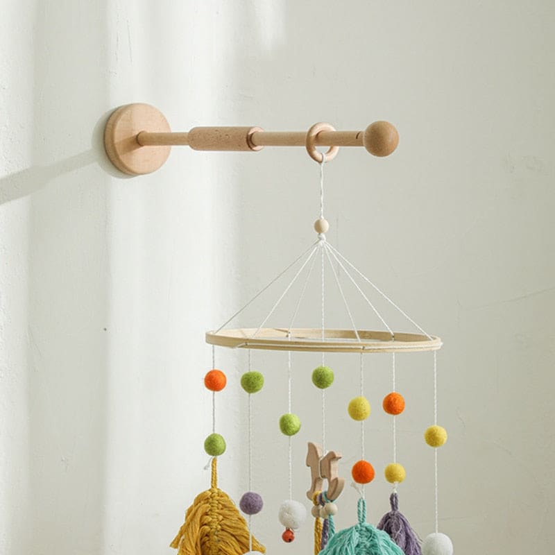 Wooden wall mount for baby mobiles