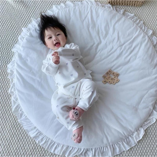 Tapis rond à volants déhoussable ~ SWEETY Blanc