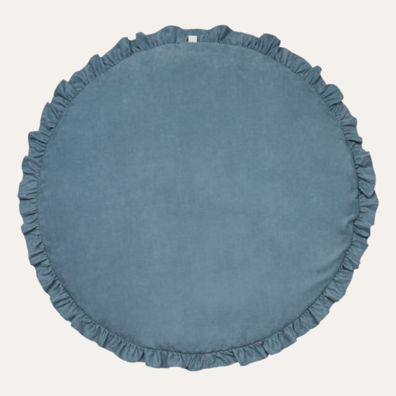 Tapis rond à volants déhoussable ~ SWEETY Bleu canard