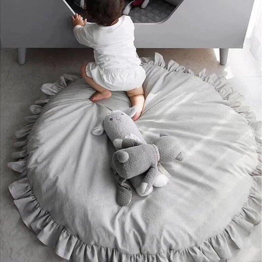 Tapis rond à volants déhoussable ~ SWEETY Gris clair