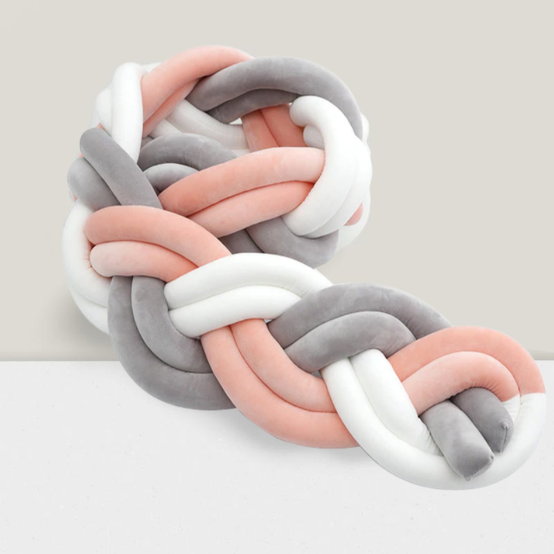 tour de lit tressé blanc gris corail