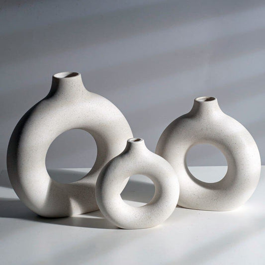 Vase circulaire en céramique blanc ~ LOUNA WHITE