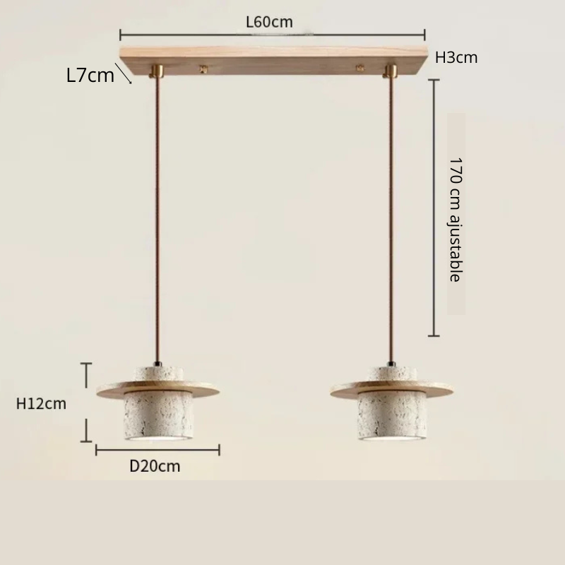 dimensions 2 lumières en travertin et bois clair