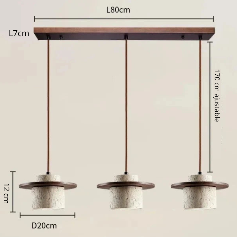 dimensions ensemble de 3 lumières en travertin
