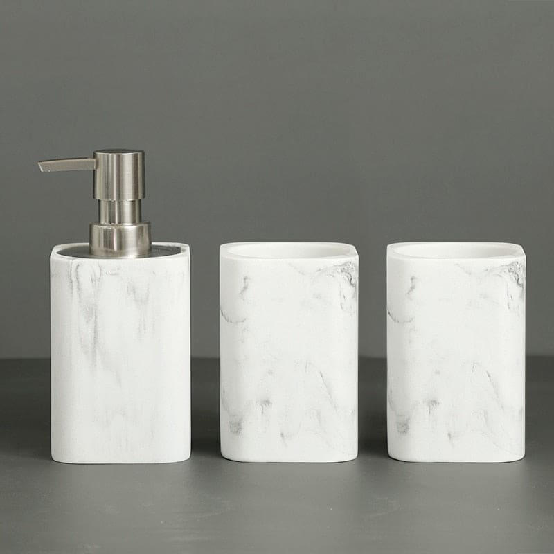 Ensemble d'accessoires de salle de bain en résine effet marbre
