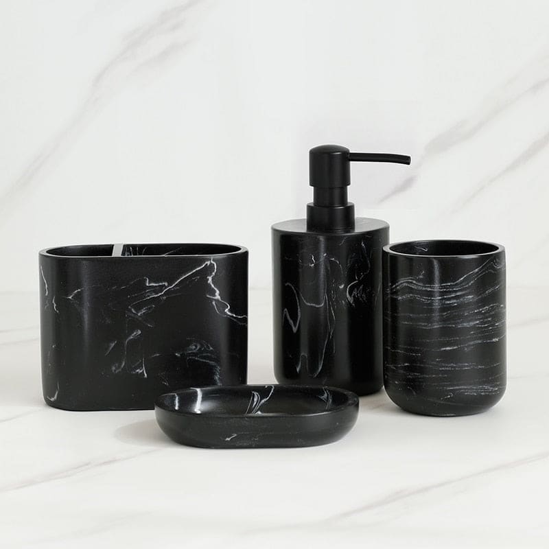 Accessoires de salle de bain de comptoir modernes en verre et métal noirs