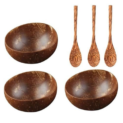 Bols en noix de coco & Cuillères ~ COCO 3 bols cuillères