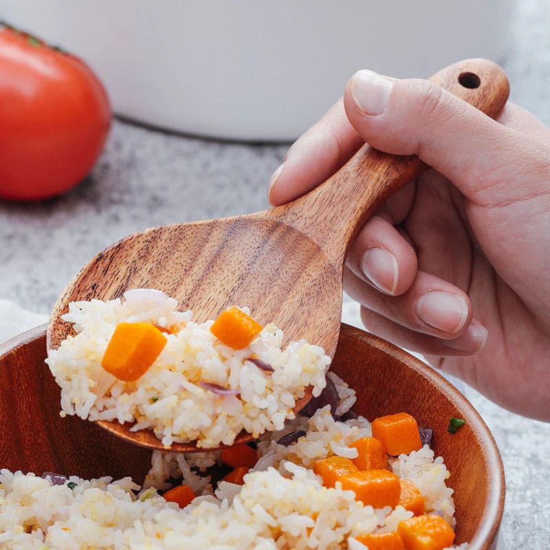 keenso palette de riz 2 pièces cuillère à riz en bois naturel cuiseur à riz  spatule cuisine cuillères de cuisine pour mélanger