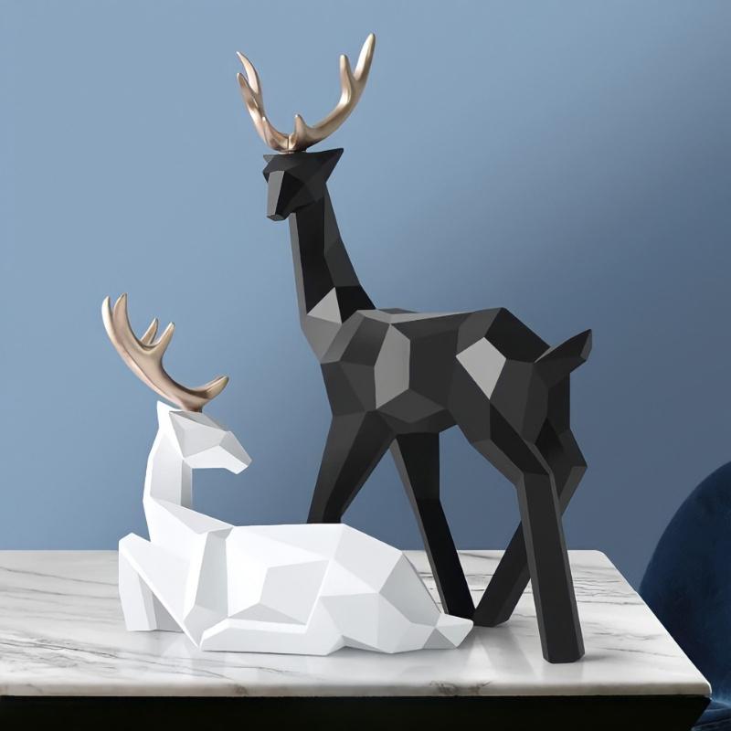 sculpture cerf noir et blanc