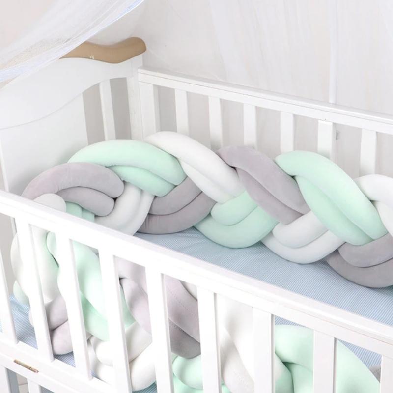 tresse de lit bebe blanc gris vert menthe