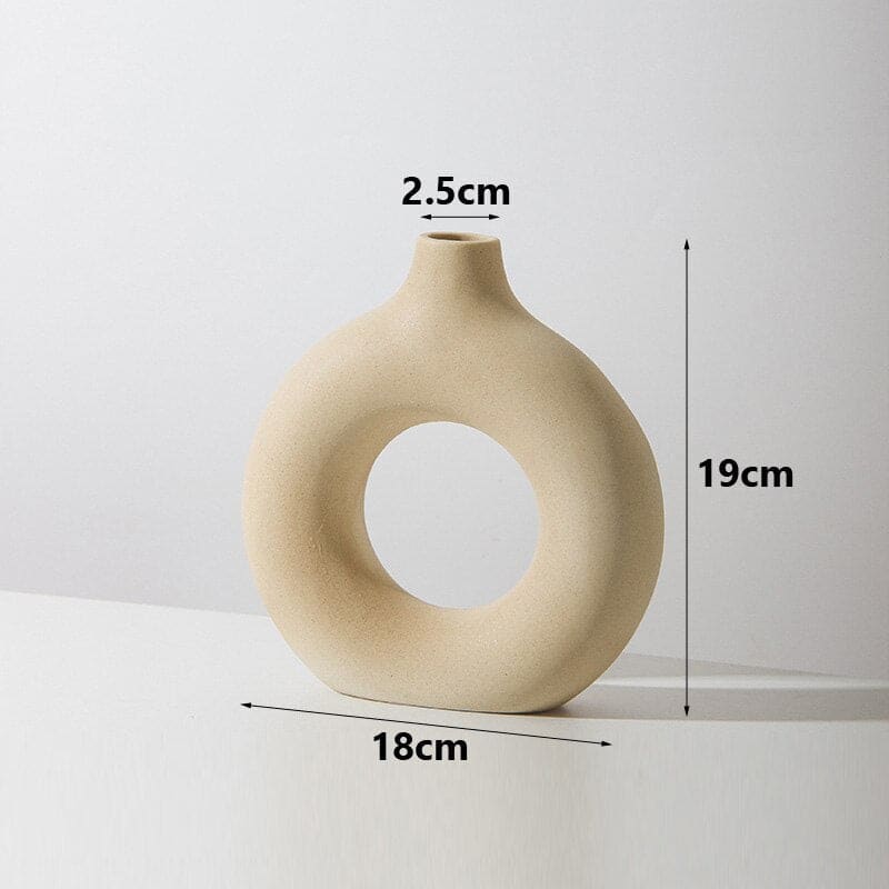Vase circulaire en céramique beige ~ LOUNA BEIGE M - Hauteur