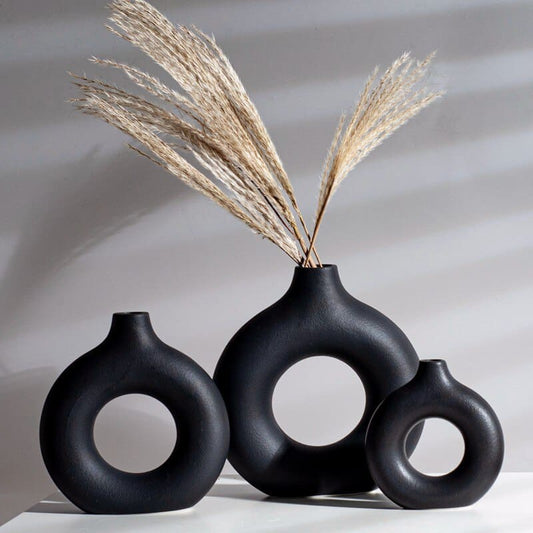 Vase circulaire en céramique noir ~ LOUNA BLACK S - Hauteur 