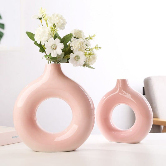 Vase circulaire en céramique rose ~ LOUNA PINK S - Hauteur 