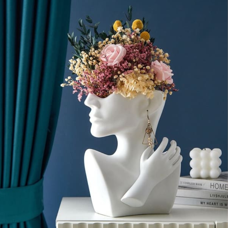 Vase portrait abstrait ~ MARI-ANN et bouquets de fleurs