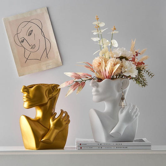 Vase portrait abstrait ~ MARI-ANN et bouquets de fleurs 