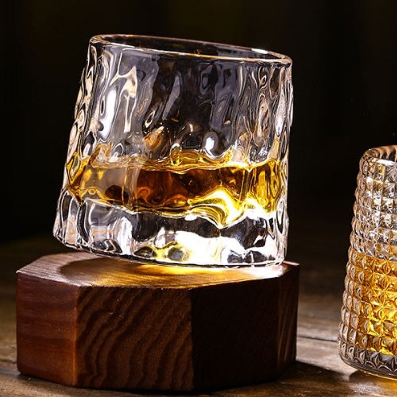 Verres à Whisky En Cristal Sans Plomb - Lot De 2 - 160 Ml - Fond Sphérique Rotatif - Rayures Verticales - 2